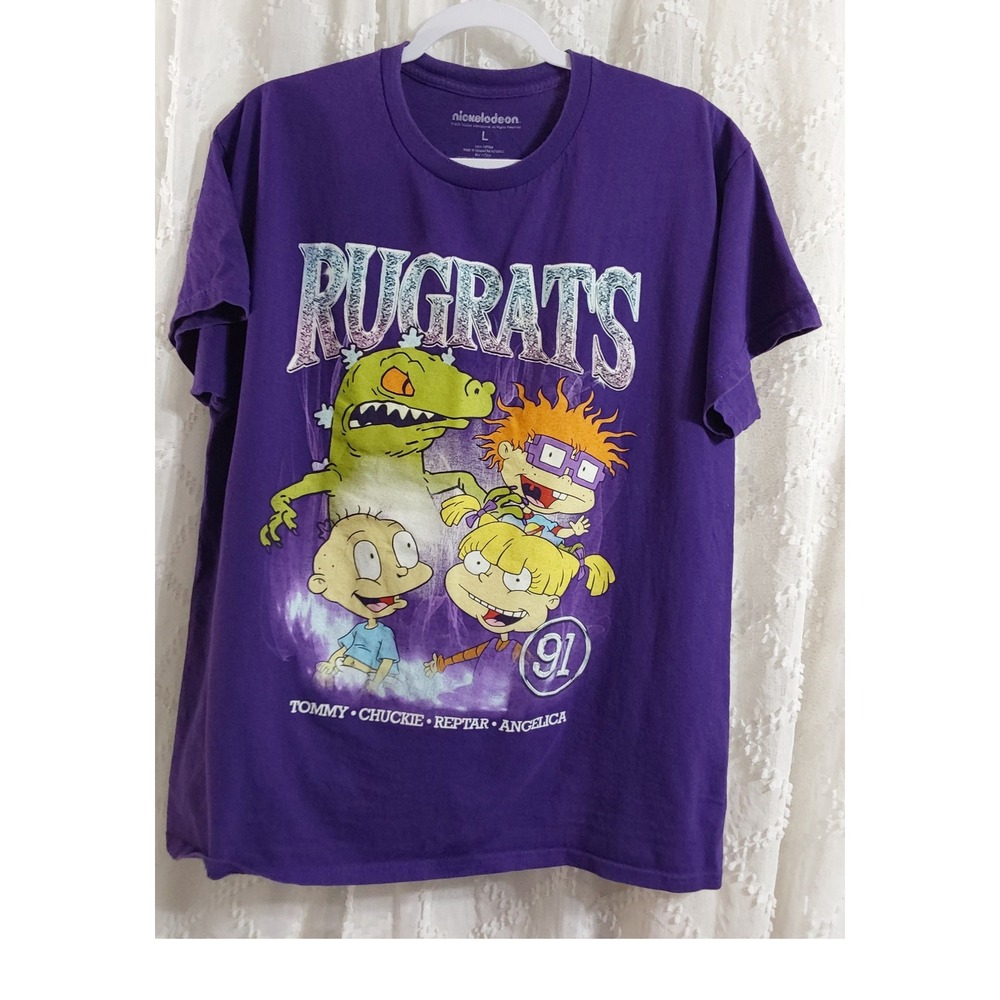 Nickelodeon Rugrats Graphic Tee Purple Tommy Chuckie Reptar Angelica Size Large